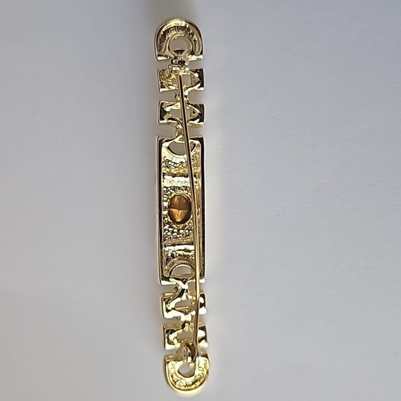 Vintage Gold Tone Metal and Rhinestone Chain Link Bar Brooch - Picture 3 of 5